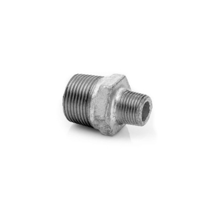 Niplu POLBERIS, 3/4"x1/2", din fonta galvanizata, cuplaj filetat ISO-7, pentru instalatii hidraulice