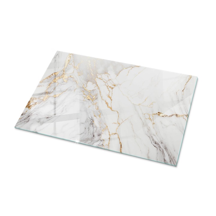 Blat sticla masa, Tulup, Marmura eleganta cu vene, Alb, 100x70 cm, sticla securizata, dreptunghi, 010010820050000268047