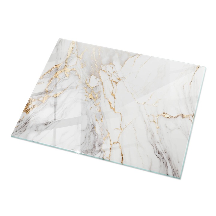 Blat sticla masa, Tulup, Marmura eleganta cu vene, Alb, 120x80 cm, sticla securizata, dreptunghi, 010010820070000268047