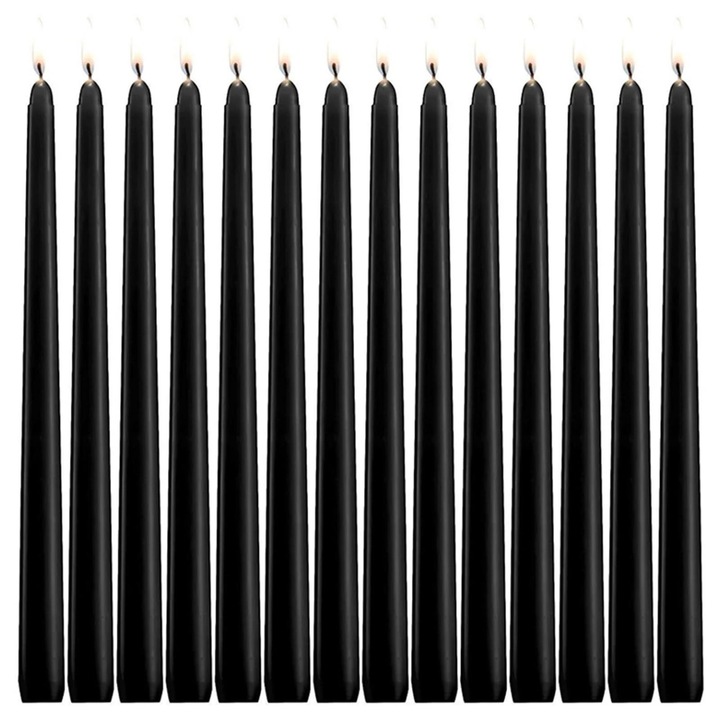 Set 14 lumanari negre 25x2.2cm fara picurare cu suport
