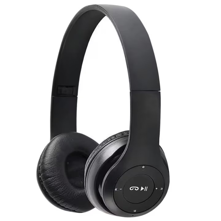 P47 Безжични слушалки Bluetooth 5.0, Стерео слушалки, FM радио, Micro SD порт, 6 часа живот на батерията, Съвместими с всеки телефон, Черни