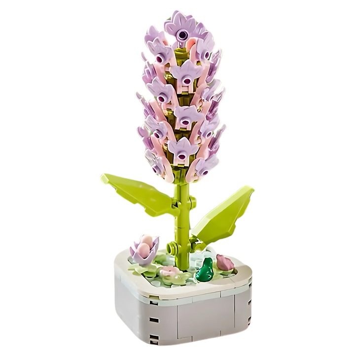 Innovium™ 3D lila orgonavirág építőkészlet, valósághű cserepes modell, 128 g, méretek 19,5 × 14 × 4,2 CM, prémium építőelemekből álló készlet, elegáns lila virágos játék gyerekeknek és felnőtteknek