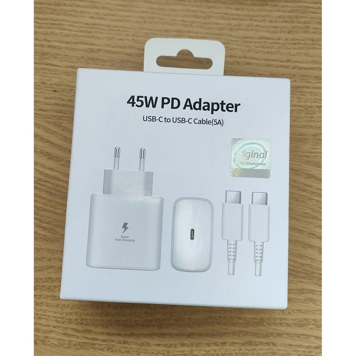 Original - Incarcator Super Fast Charge, Southern Sky, Adaptor Fast Charge 45W, 5A, PD 3.0, Cablu 1m, Incarcator Fast Charge USB Type-C, Alb