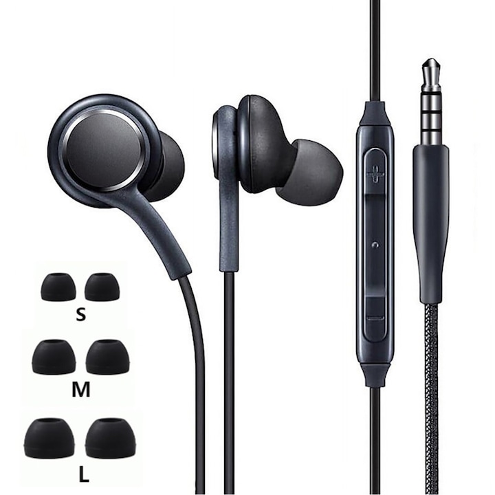 Fülbe helyezhető fejhallgató, 3,5 mm-es Jack csatlakozóval, Samsung, Oppo, Huawei, Sony telefonokhoz, vezetékes vezérlővel és mikrofonnal, 1,2 m, (AKG-IG955) fekete