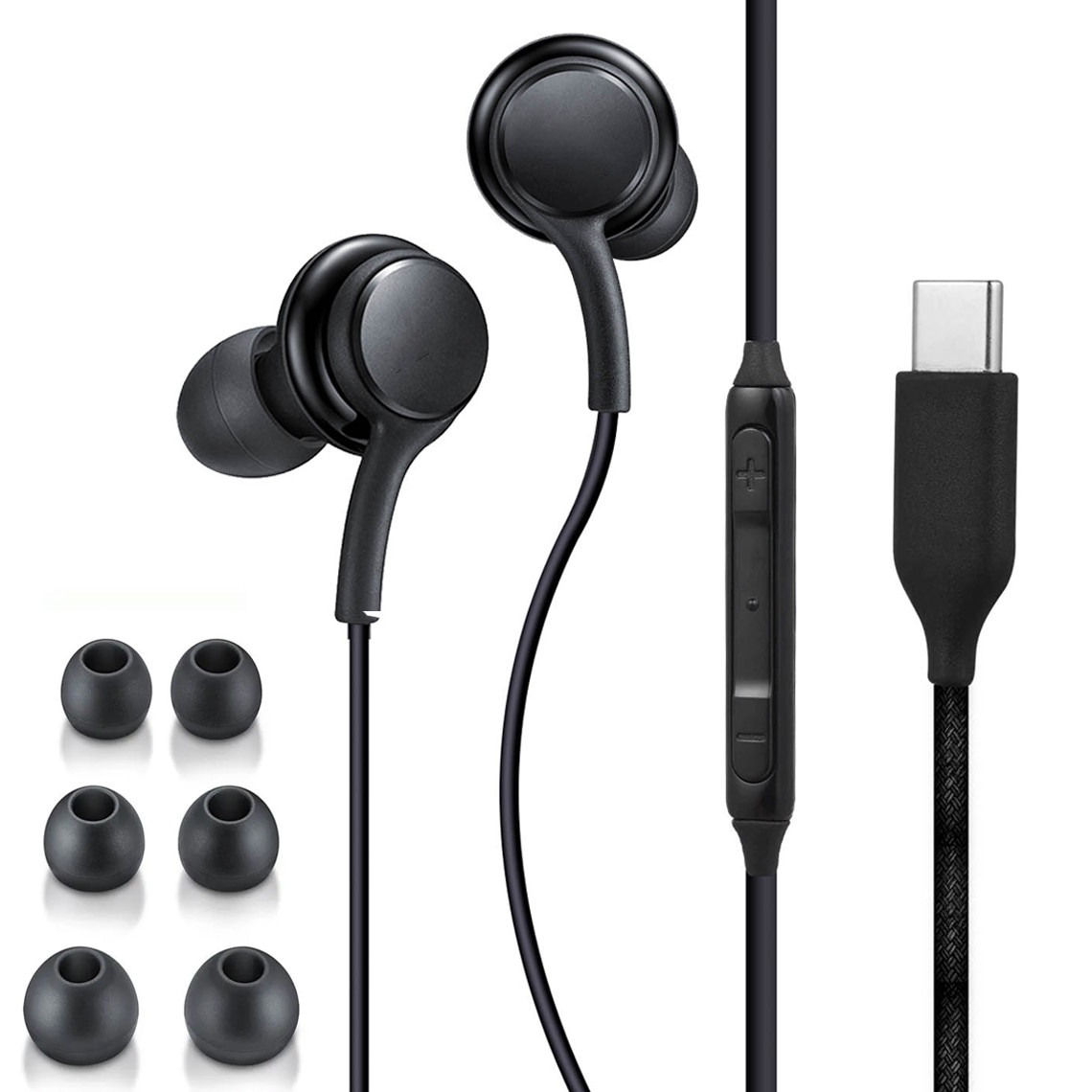 Casti cu fir, conector USB-C, In-Ear, controler si microfon pe fir, compatibile cu telefoane Samsung / Huawei / Xiaomi / Moto / Oppo, lungime 1.2m, Negre