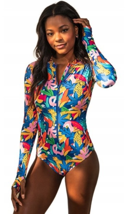 Fürdőruha, kosztüm, SK-225, többszínű, hosszú ujjú, cipzáras, anyaga: 82% poliészter, 18% spandex, Többszínű
