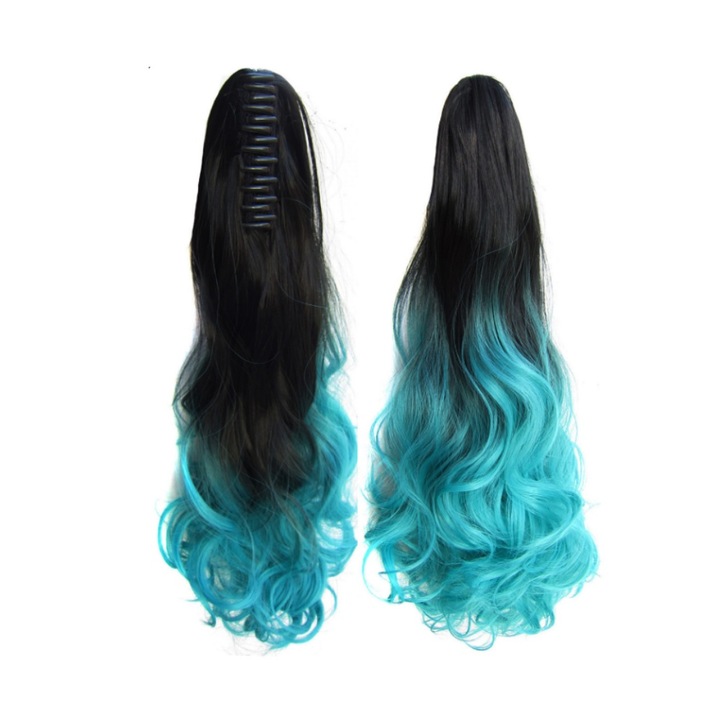 1 buc extensie coada de cal, extensie de par sintetic, extensie coada de cal gheara cret ondulat clip in hairpiece ondulat coada de cal extensii de par cozi de cal lungi pentru femei, 55 cm, 160 gram, negru cyan