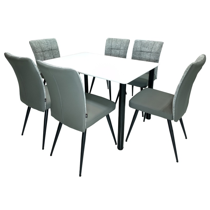Set masa Bavaria cu 6 scaune Tivoli, gri cu antracit, DENVER, colturi rotunjite, picioare vopsite negru, 120x80 cm