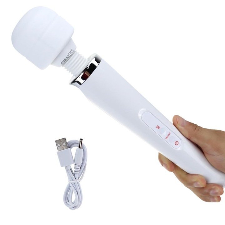 Vibrator GREATON, Cap Flexibil Si Lavabil Din Silicon Pentru Stimulare Clitoris, 10 Moduri De Vibratie Interschimbabile, Rezistent La Apa, Cu Acumulator, 32 x 6 Cm, Alb