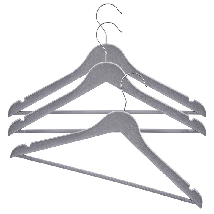 Set Umerase Pentru Haine, Orion, 3 Buc, 425x24x1 cm, Carlig Rotativ, Fabricate Din Plastic, Aspect Decorativ Imitand Lemnul, Gri