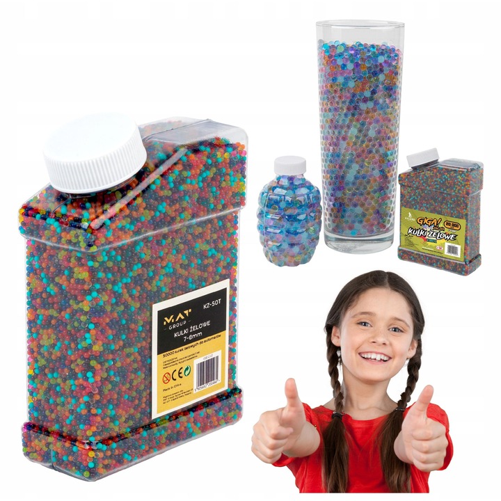 Bile cu apa, niciuna, 50000 de bucati, 7-8 mm, pentru pistoale si pusti, multicolore, set de 50000 de bucati, hidrogel, biodegradabile, netoxice, usor de utilizat, pentru decor