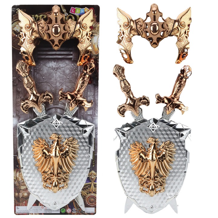 Комплект детски доспехи, LEAN TOYS, 2 меча, щит с орел, 41.5x9см, 25x20см