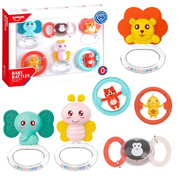 Комплект от 6 играчки за никнене на зъби Lean Toys многоцветни животни 10x9 см