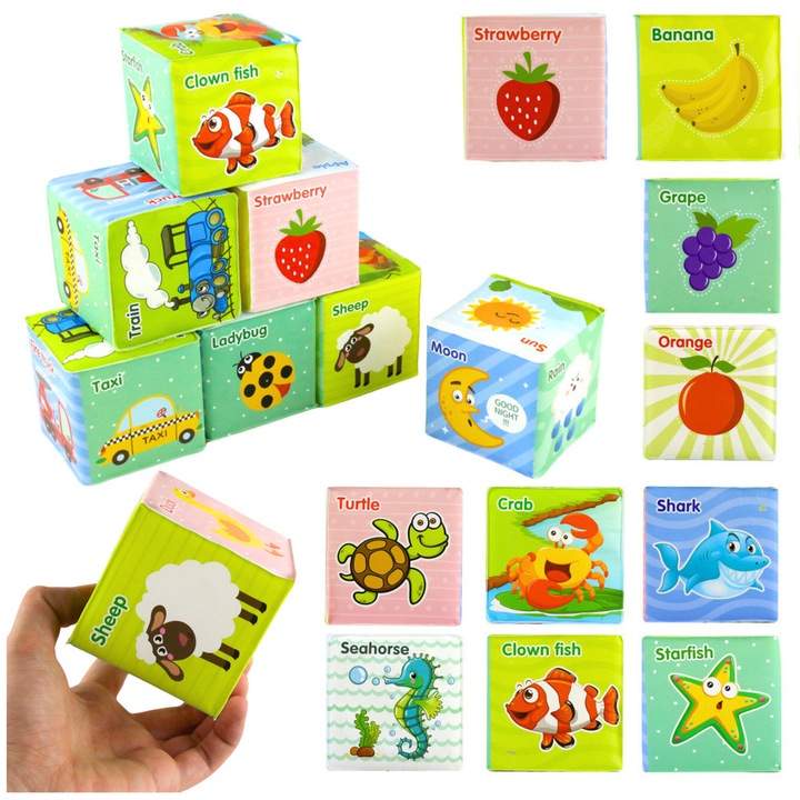 Set blocuri educationale colorate, LEAN TOYS, 7x7cm, material moale