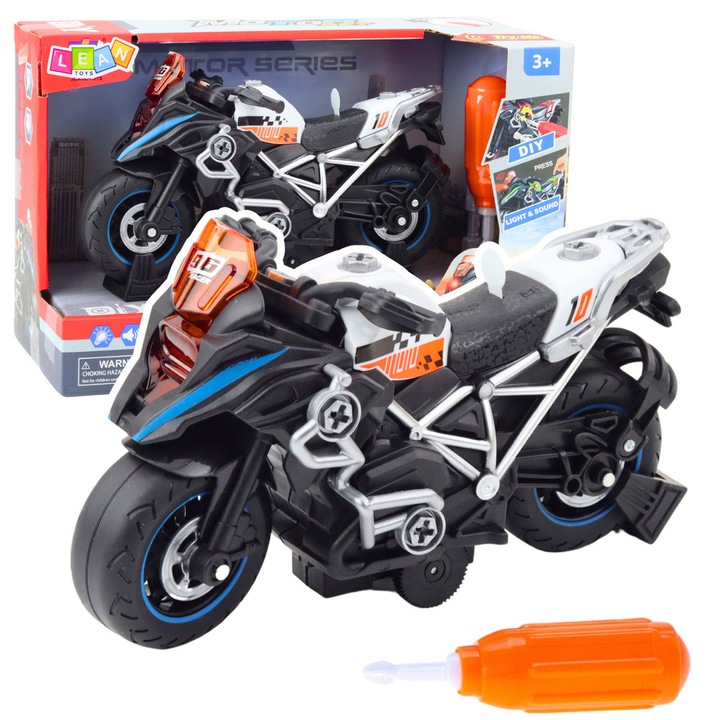 Играчка мотоциклет, LEAN TOYS, черен, светлинни и звукови ефекти, 20x13x8 см, пълен комплект