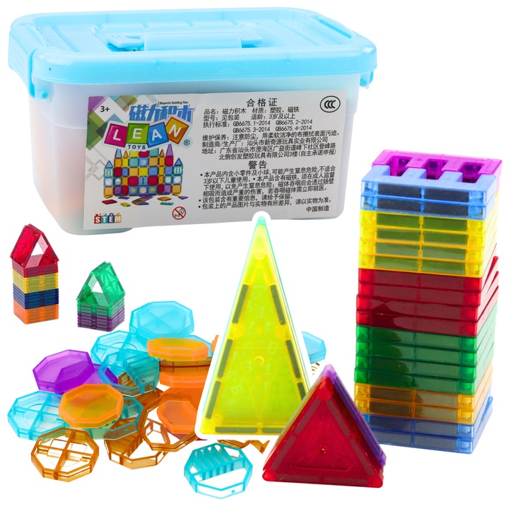 Set de blocuri magnetice, lean toys, multicolor, 57 de piese
