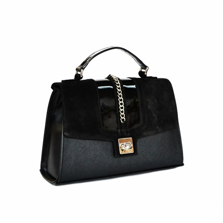 Zea női táska, valódi bőr, fekete