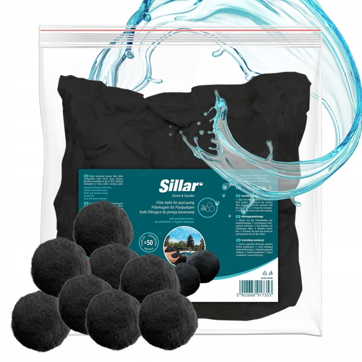 Bile filtrante cu carbune activ pentru piscina, pompa de nisip, lavabile, reutilizabile, 50mm, 700g, negru, Sillar