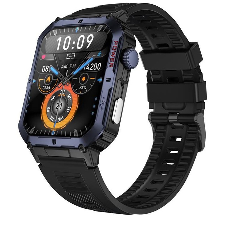 Смарт часовник T-FIT 500 S, AMOLED екран, пулс, кръвно налягане, SpO2, Bluetooth обаждания, IP68, син, Trevi