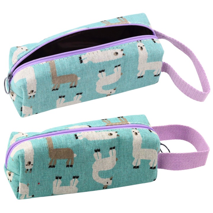 Piornik scolar cu lama, LEAN, turcoaz, 20x8,5x6,5cm, cu fermoar violet, set complet