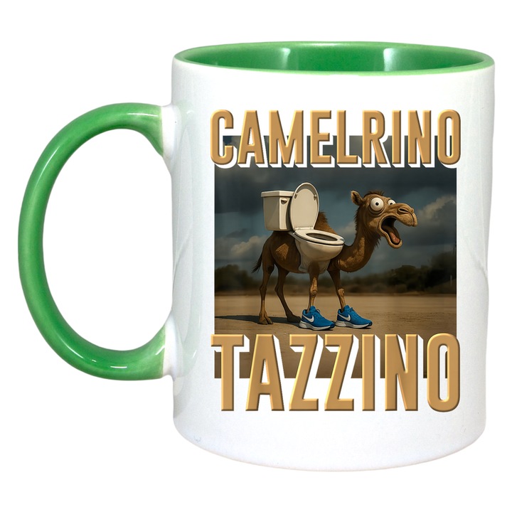 Cana Camelrino Tazzino Camel - Tralalero Tralala, Ceramica. Cri-Flo, Maner si interior Verde