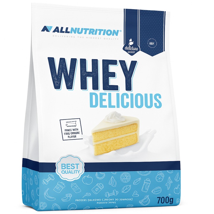 Supliment alimentar Allnutrition, Whey Delicious - Proteina din zer 700g Ciocolata alba cu tort de burete