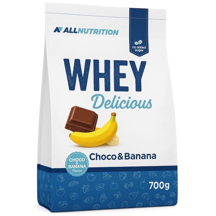 Allnutrition étrend-kiegészítő, Whey Delicious - Tejsavófehérje csokoládéval és banánnal 700g