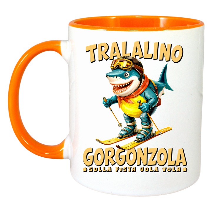 Cana Gorgonzola The Ski Shark - Tralalero Tralala, Ceramica. Cri-Flo, Maner si interior Portocaliu