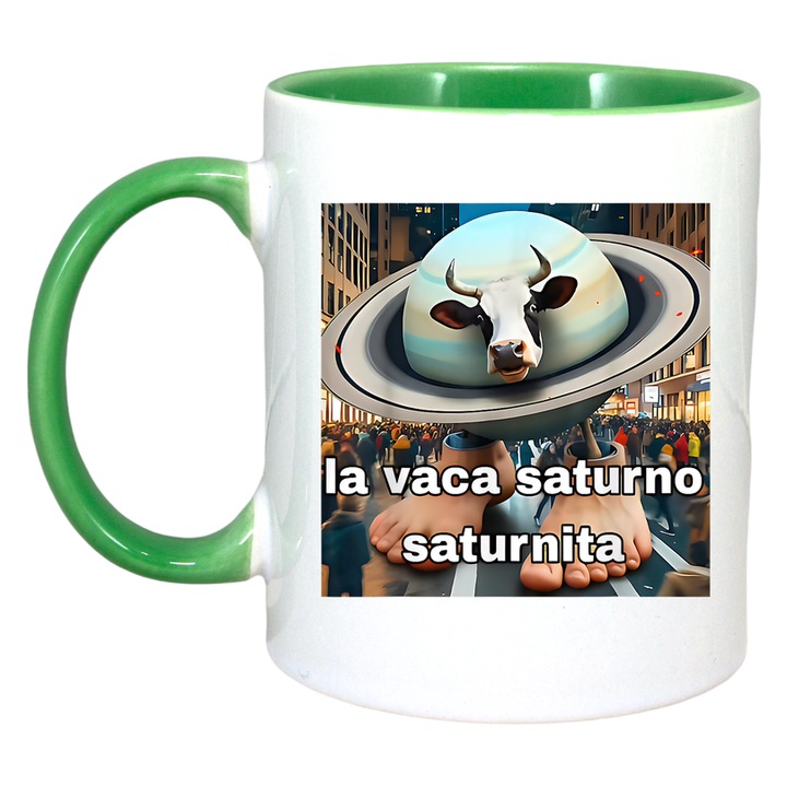 Cana La Vaca Saturno Saturnita - Tralalero Tralala, Ceramica. Cri-Flo, Maner si interior Verde