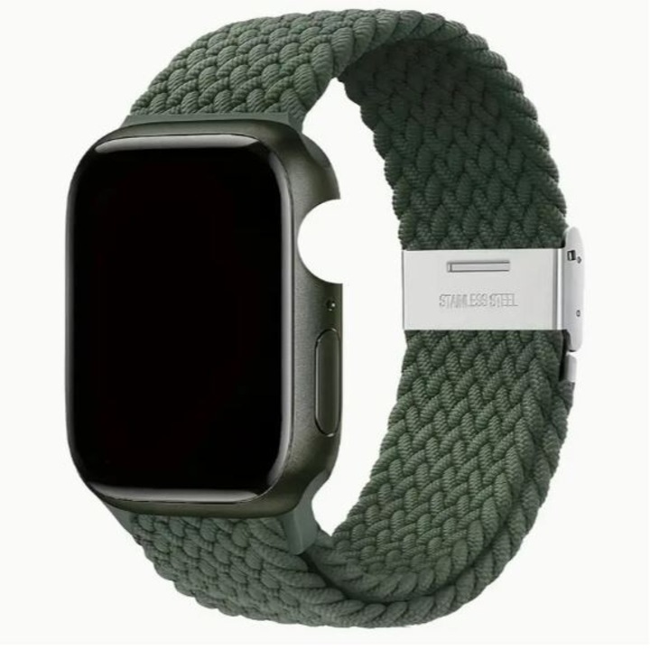 Curea tip bratara impletita compatibil cu Apple Watch 6, 7, 8, 9, X, SE, Ultra, reglabila 42 mm / 49mm, culoare Kaki