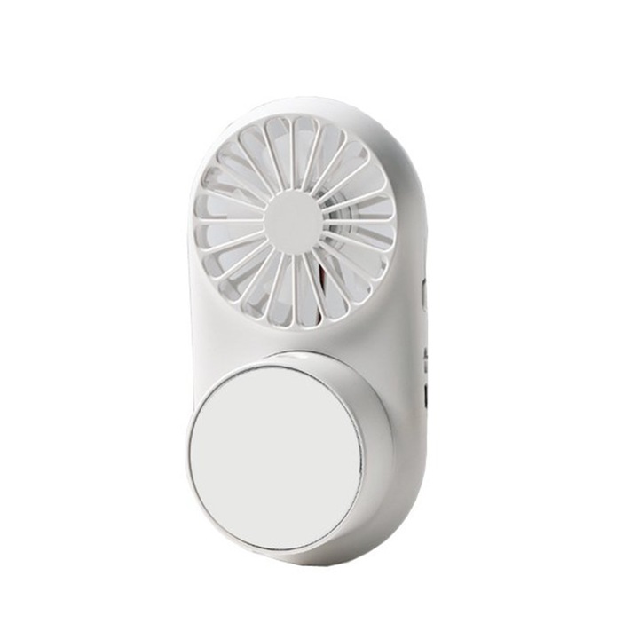 Mini ventilator portabil 3 in 1 Vitammy Dream Mist Mirror, functie de pulverizare fina, lampa cu oglinda integrata, snur pentru gat, incarcare USB, Alb