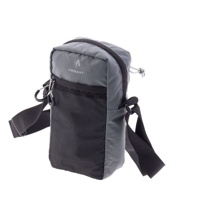 Geanta de umar cu suport sticla Vogart Boreal, 22x11x7 cm, nylon ripstop, rezistenta la apa, gri