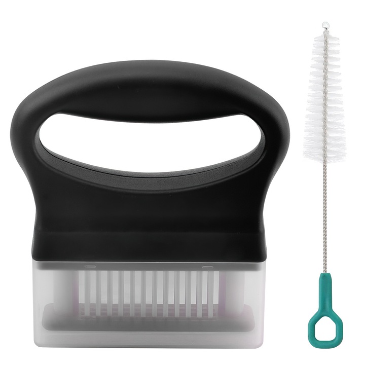 Fragezitor carne, qipuneky, 48 ace, inox/plastic/polipropilena, negru/argintiu, perie inclusa