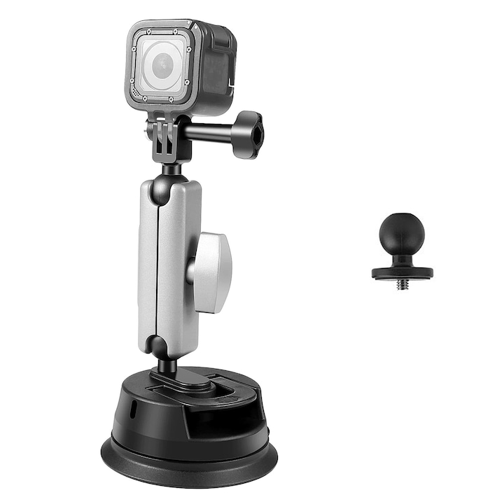 Suport cu Ventuza pentru Camera Sport, qipuneky, 360° Rotire, Capacitate 0.66 lbs, 57-100mm