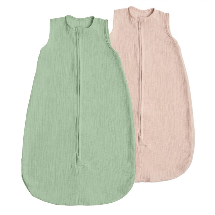 Set 2 saci de dormit de vara pentru copii din muselina dubla 0-6 luni Kidizi® mint-natur bumbac 100%, 0.3 tog