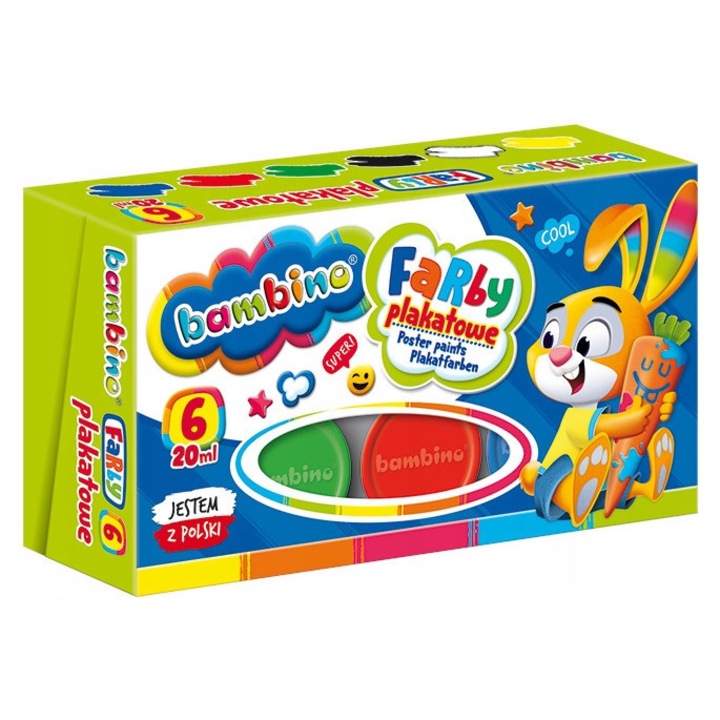 Acuarele Bambino set 6 culori 20ml, rezistente la lumina, sigure pentru copii