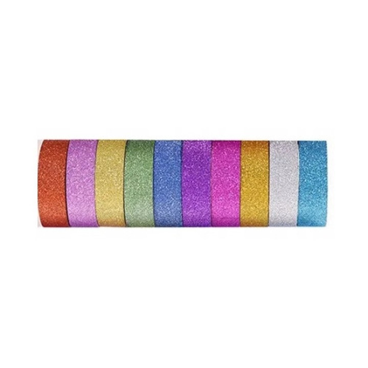 Banda decorativa autocolanta cu glitter, set 10 culori, 1,5cm x 3m