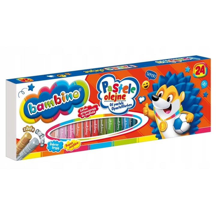 Set creioane colorate Bambino 24 culori, intensitate mare, rezistente la estompare