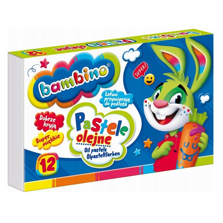 Pastele olejne BAMBINO, set 12 culori, intensitate mare, rezistente la decolorare