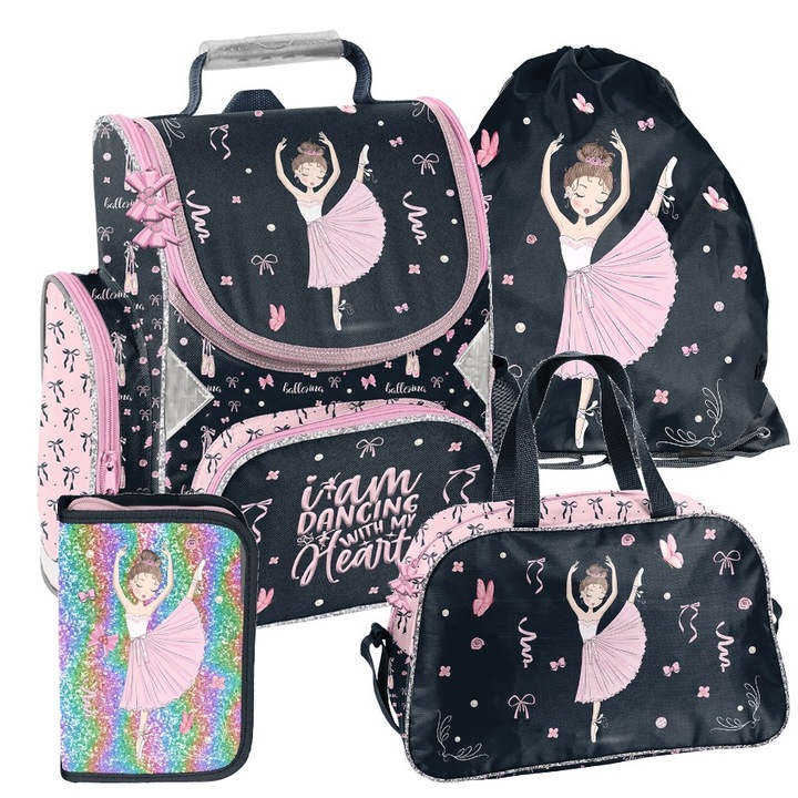 Ghiozdan scolar ergonomic, PASO, Balerina, Inima