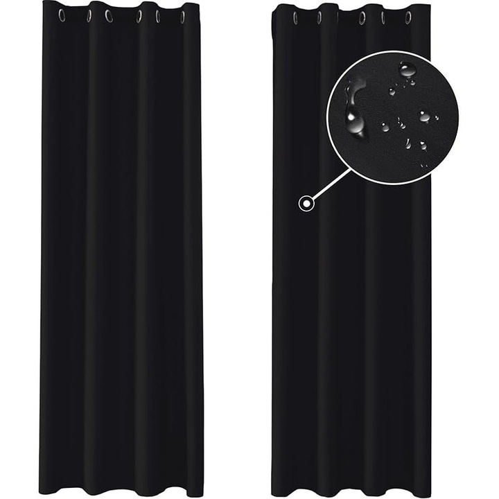 Set 2 perdele Ystyle, 140 x 175 cm, opace, prindere cu inele, culoare negru
