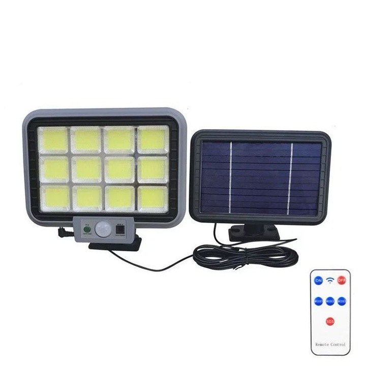 Proiector solar LED Tescomak 288COB, senzor de miscare, telecomanda, 50W, 214x176mm