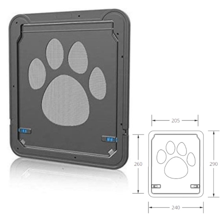 Lengőajtó macskáknak és kutyáknak, 24x29cm, Time4blinds, szúnyogháló, fekete