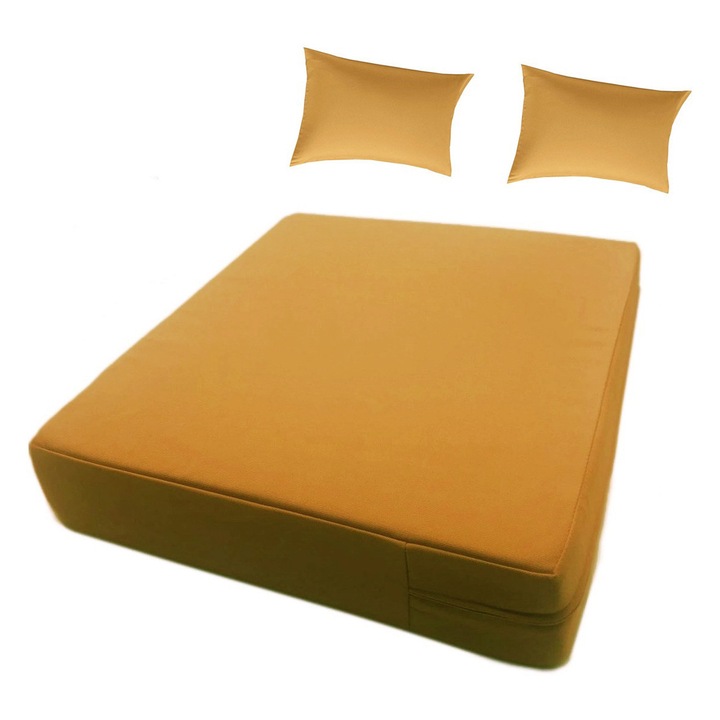 Комплект спално бельо от 3 части, Metru Patrat, Памучен калъф с цип за матрак 170/190 и 2 калъфки за възглавници, Горчица