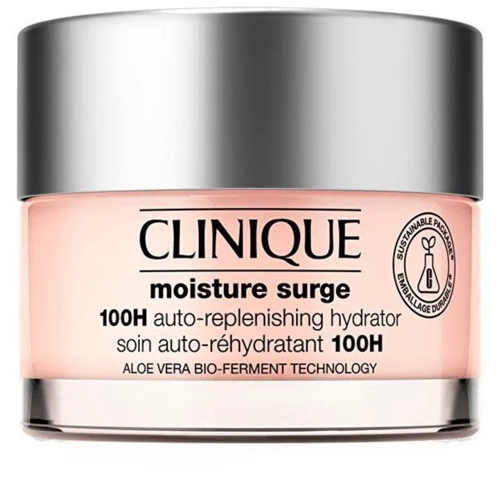 Хидратиращ крем, Clinique, Moisture Surge 100H, 50 мл, хидратиращ, озаряващ, безцветен, 1 брой, бутилка, за всички типове кожа, за дневна и нощна употреба, технология за саморегенерация, съдържа хиалуронова киселина, биофермент от алое, без алкохол