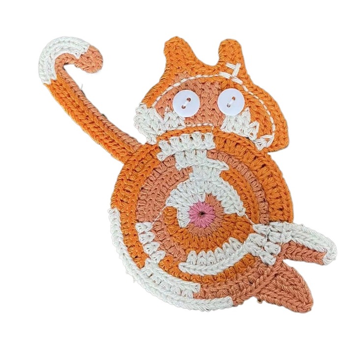 Italtartó, Ronyes, macska alakú, 15x10cm, narancssárga/fehér