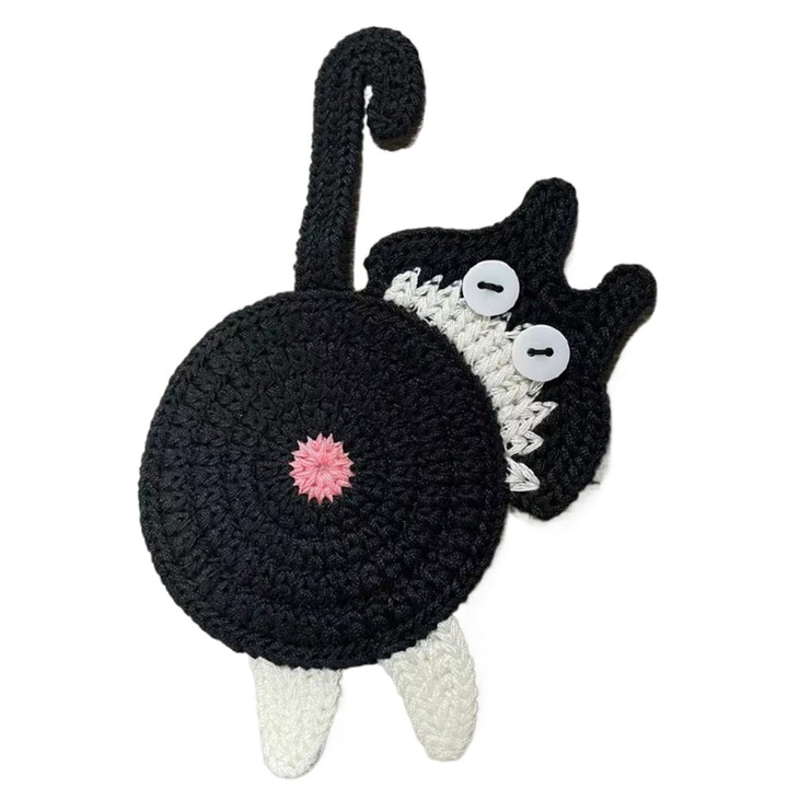 Italtartó, Ronyes, macska forma, 15x10cm, fehér/fekete