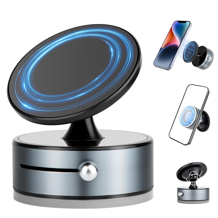 Suport telefon magnetic, rotativ 360, pentru masina si suprafete netede, gri