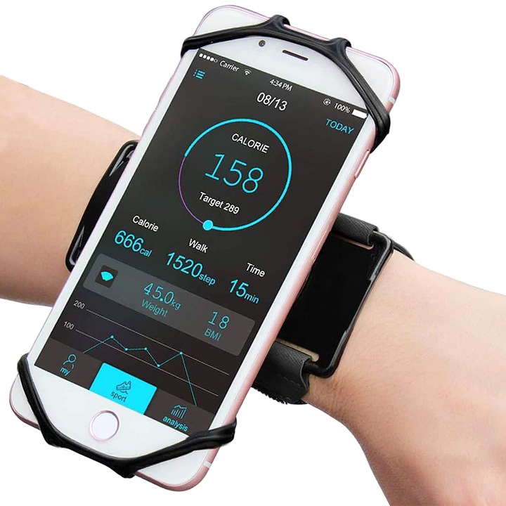 Husa telefon pentru alergare, qipuneky, silicon, pentru brat, ajustabila, negru