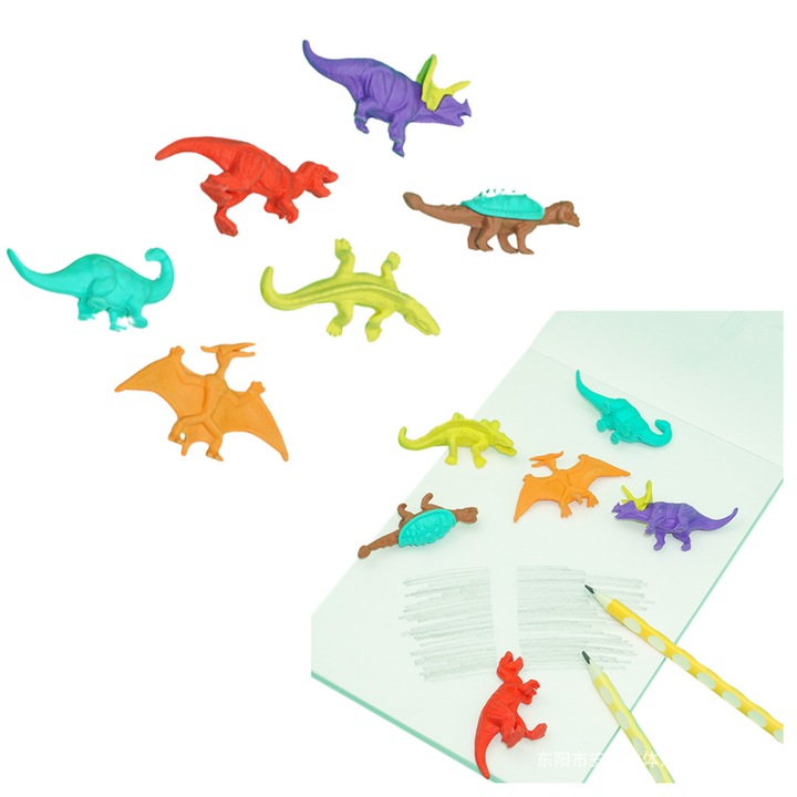 Set 6 radiere dinozauri, LEAN, multicolor, 15,5x11,5x2,5cm